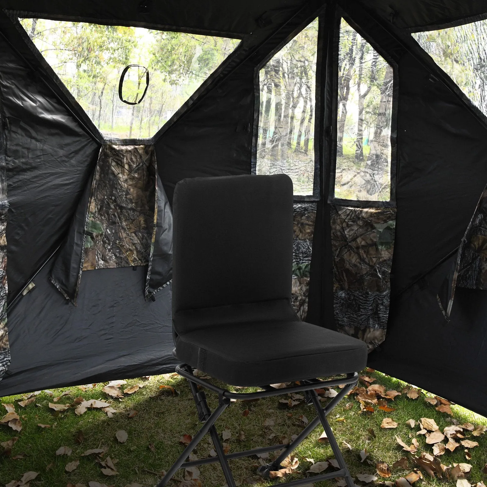 360° Swivel Silent Hunting Chair with Padded Seat and Backrest-Black