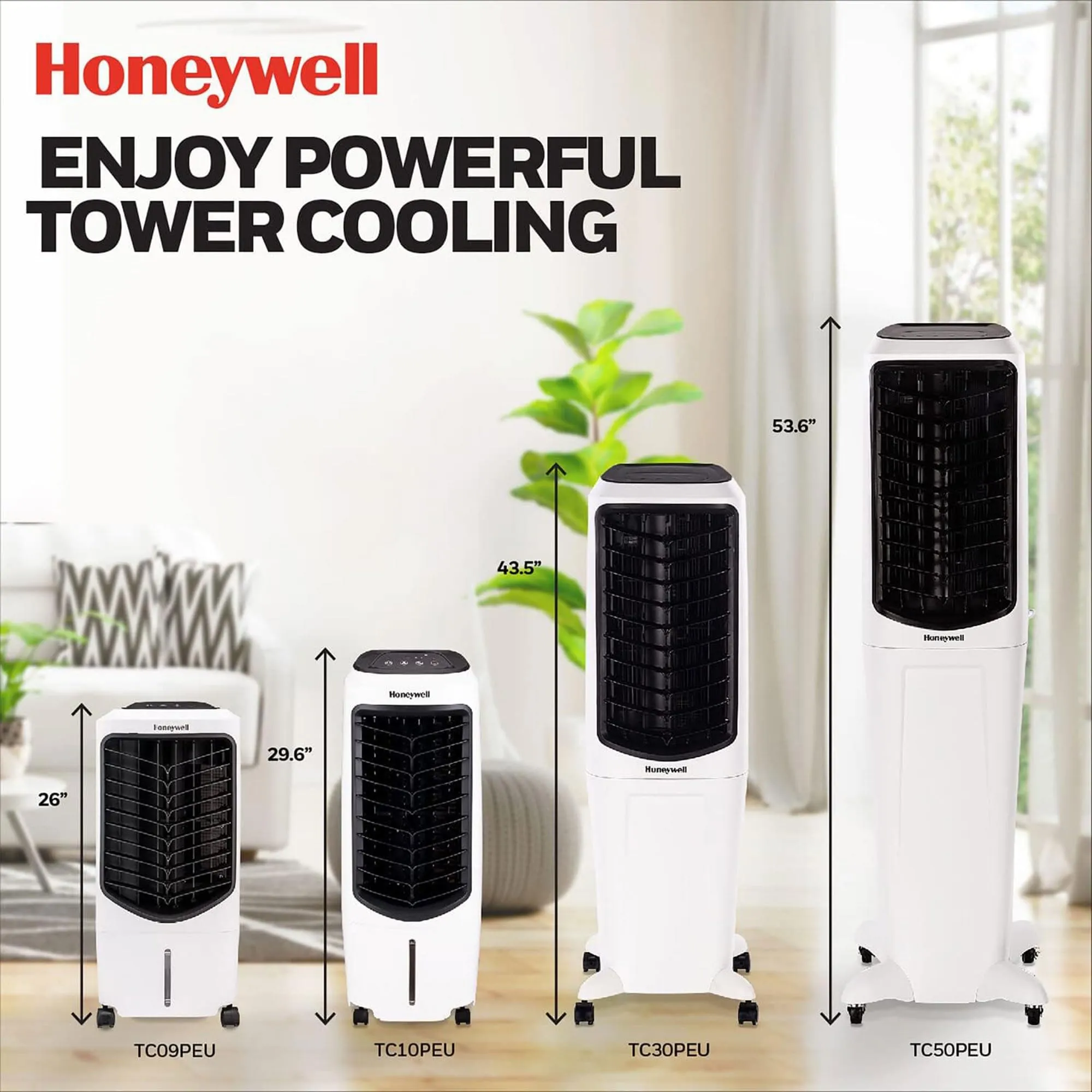 Honeywell 2.6 Gallon Indoor Portable Evaporative Air Cooler for Garage, Basement, Attic, 115V, for up to 120 Sq. Ft. with Remote, Quiet, Low Energy, Compact, White