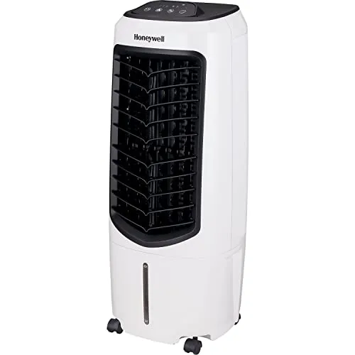 Honeywell 2.6 Gallon Indoor Portable Evaporative Air Cooler for Garage, Basement, Attic, 115V, for up to 120 Sq. Ft. with Remote, Quiet, Low Energy, Compact, White