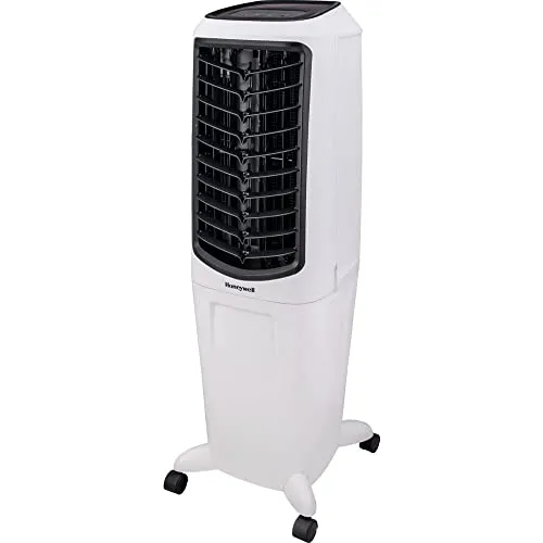 Honeywell 2.6 Gallon Indoor Portable Evaporative Air Cooler for Garage, Basement, Attic, 115V, for up to 120 Sq. Ft. with Remote, Quiet, Low Energy, Compact, White