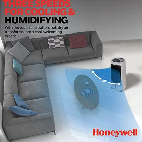 Honeywell 2.6 Gallon Indoor Portable Evaporative Air Cooler for Garage, Basement, Attic, 115V, for up to 120 Sq. Ft. with Remote, Quiet, Low Energy, Compact, White