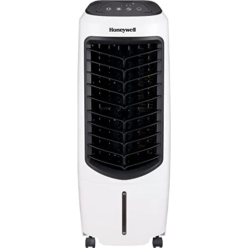 Honeywell 2.6 Gallon Indoor Portable Evaporative Air Cooler for Garage, Basement, Attic, 115V, for up to 120 Sq. Ft. with Remote, Quiet, Low Energy, Compact, White