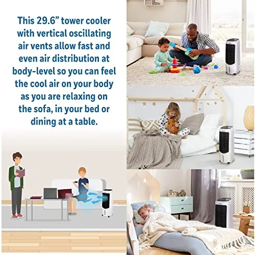 Honeywell 2.6 Gallon Indoor Portable Evaporative Air Cooler for Garage, Basement, Attic, 115V, for up to 120 Sq. Ft. with Remote, Quiet, Low Energy, Compact, White