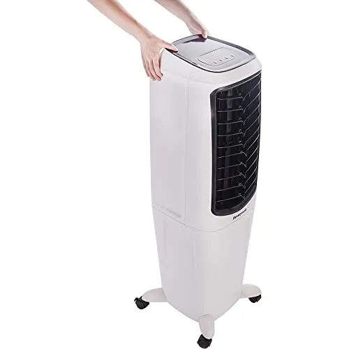 Honeywell 2.6 Gallon Indoor Portable Evaporative Air Cooler for Garage, Basement, Attic, 115V, for up to 120 Sq. Ft. with Remote, Quiet, Low Energy, Compact, White