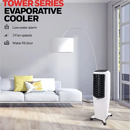 Honeywell 2.6 Gallon Indoor Portable Evaporative Air Cooler for Garage, Basement, Attic, 115V, for up to 120 Sq. Ft. with Remote, Quiet, Low Energy, Compact, White
