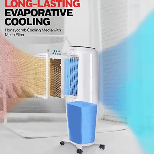 Honeywell 2.6 Gallon Indoor Portable Evaporative Air Cooler for Garage, Basement, Attic, 115V, for up to 120 Sq. Ft. with Remote, Quiet, Low Energy, Compact, White