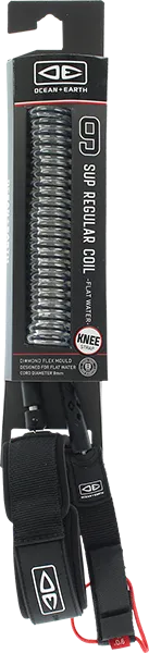 Ocean and Earth Regular Sup/Lb Knee Coil Moulded Surfboard Leash - 9' Black