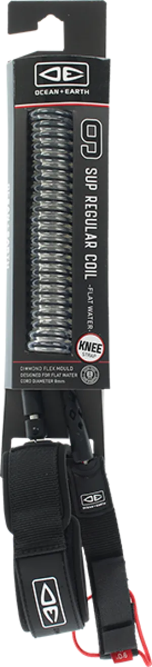 Ocean and Earth Regular Sup/Lb Knee Coil Moulded Surfboard Leash - 9' Black