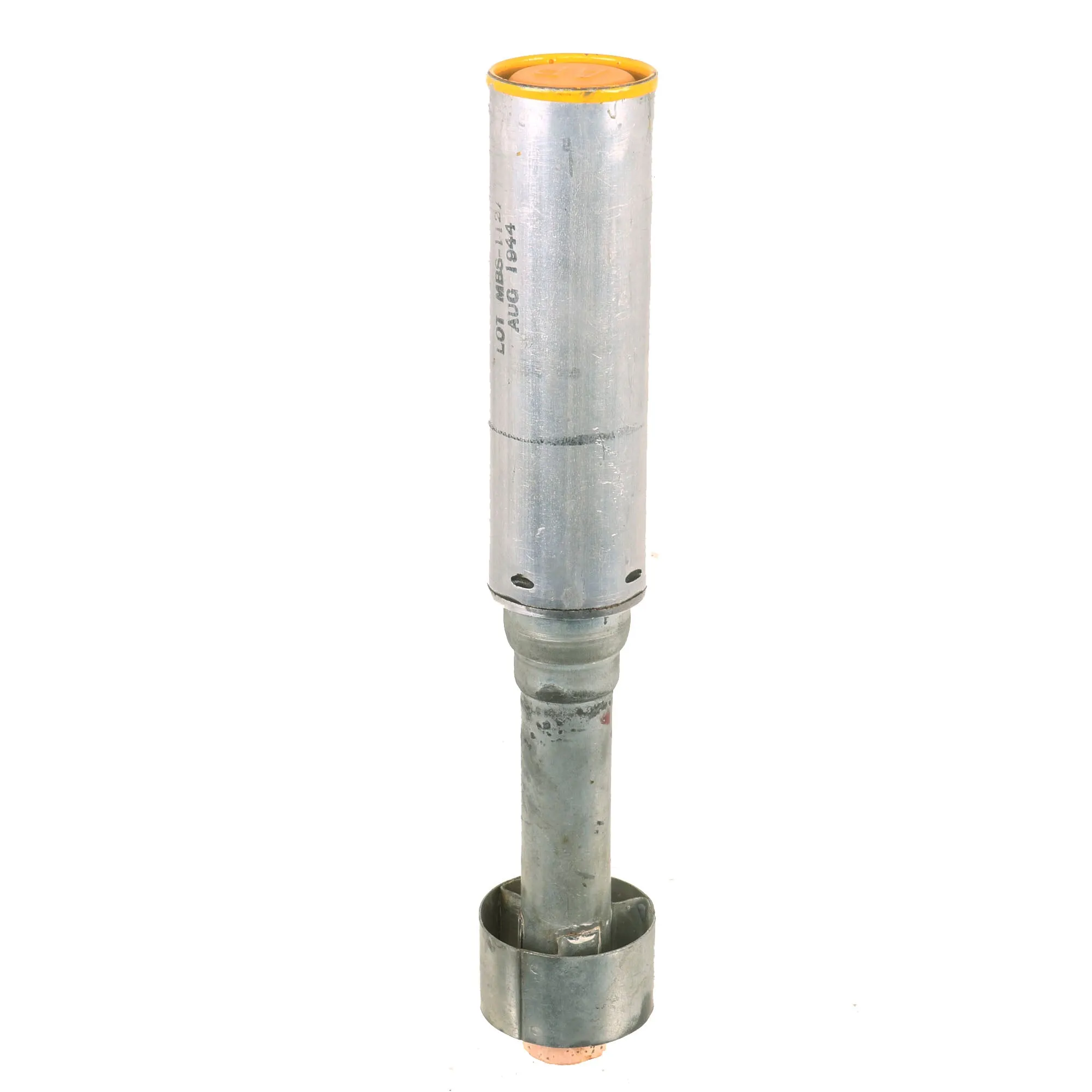 Original U.S. WWII M21A1 Amber Star Signal Parachute Flare in Tube - Dated August & October 1944