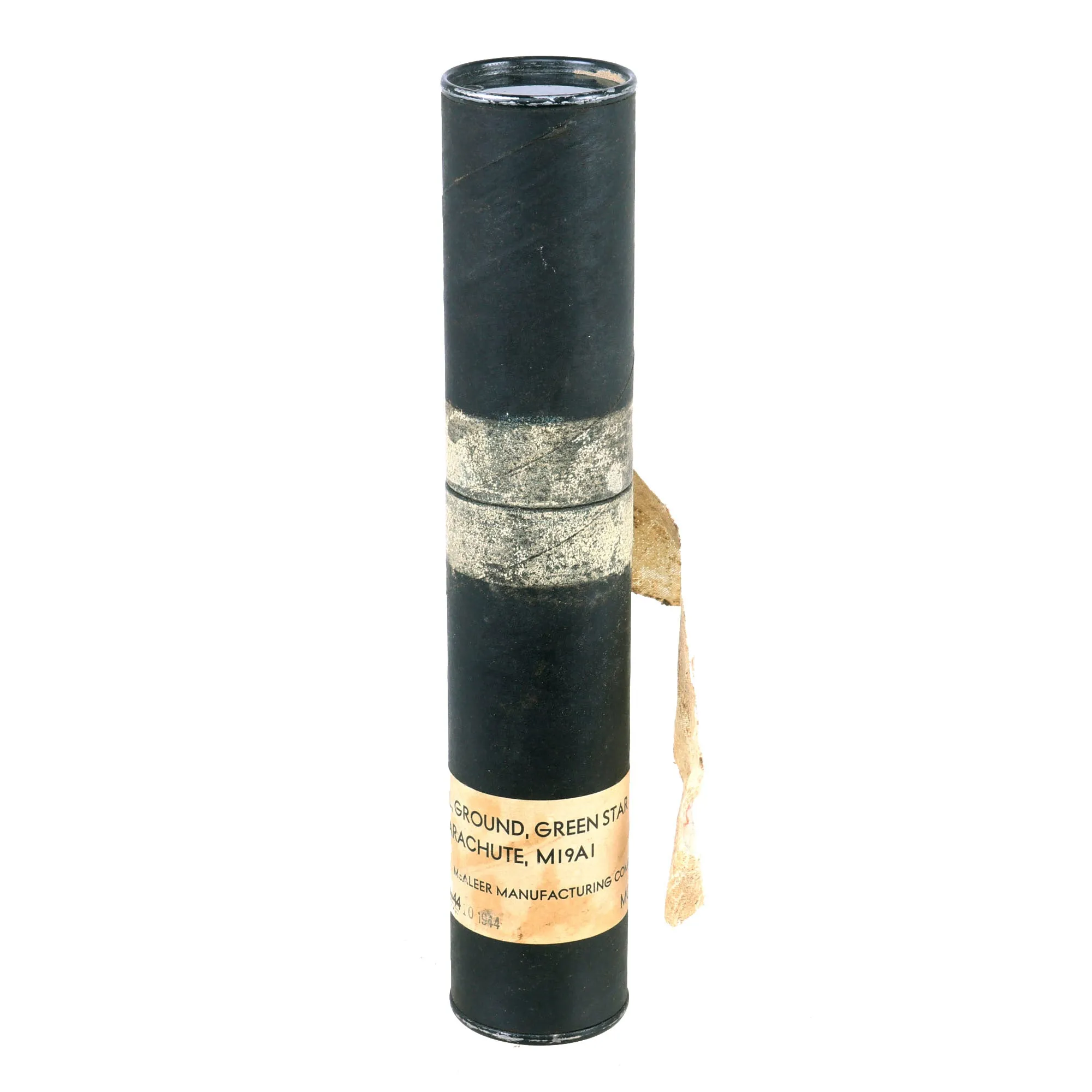 Original U.S. WWII M21A1 Amber Star Signal Parachute Flare in Tube - Dated August & October 1944