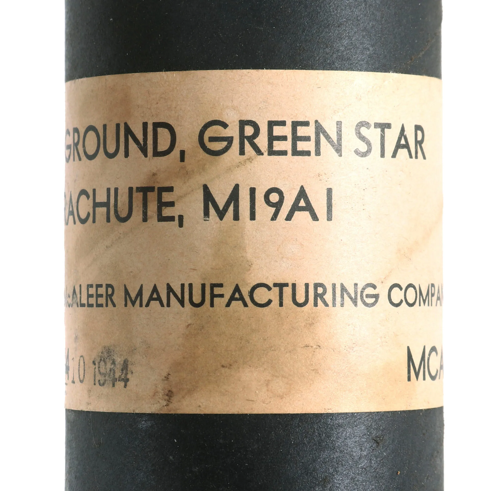 Original U.S. WWII M21A1 Amber Star Signal Parachute Flare in Tube - Dated August & October 1944