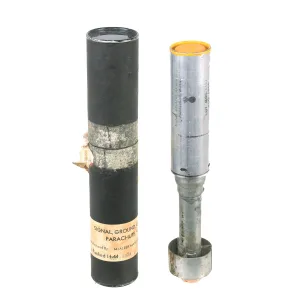 Original U.S. WWII M21A1 Amber Star Signal Parachute Flare in Tube - Dated August & October 1944